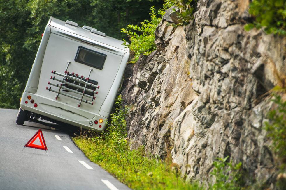 RV on road after an accident